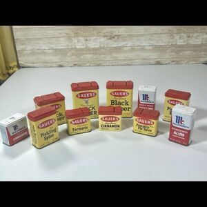 Vtg McCormick and Sauers Spice Tins Lot Of 11 Yellow White